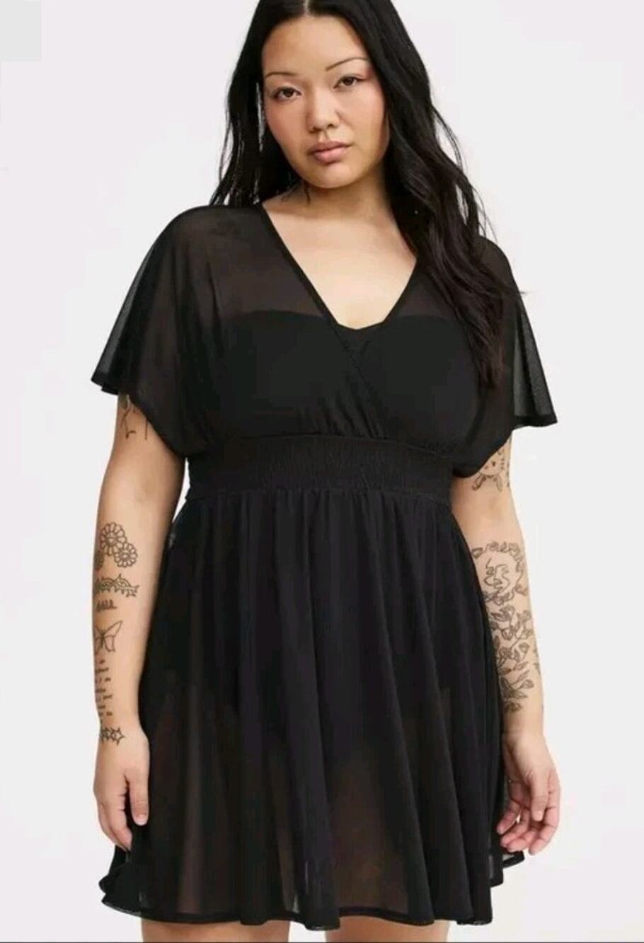 Torrid black Chiffon Mesh Smocked Waist Swim Cover Up Dress